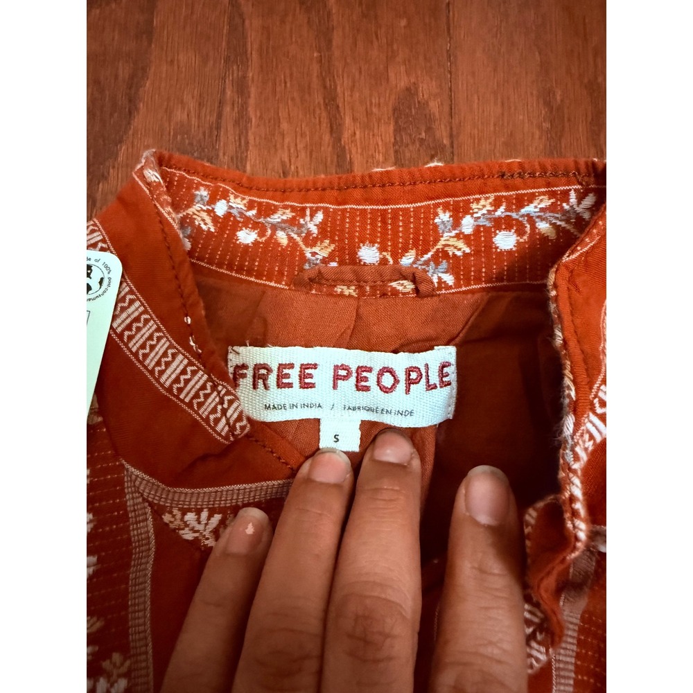 Free People Cottage Red Combo Floral Stripe  Button Jacket New Small - Picture 2 of 7